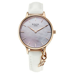 Titan Raga Showstopper Women's Watch Analog Mother of Pearl Dial with White Leather Strap, 95274WL03