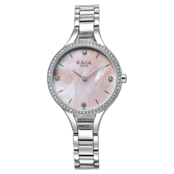 Titan Raga Showstopper Women's Watch Analog Mother of Pearl Dial with Silver Stainless Steel Band, 95275SM01