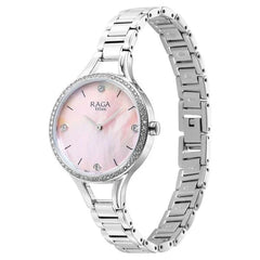 Titan Raga Showstopper Women's Watch Analog Mother of Pearl Dial with Silver Stainless Steel Band, 95275SM01