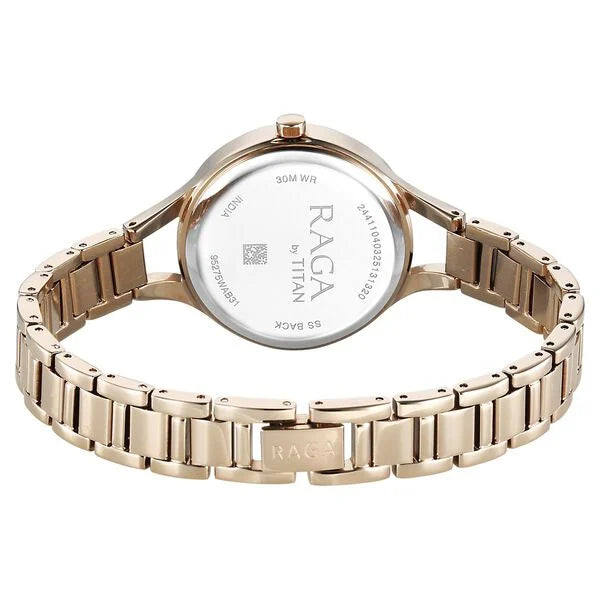 Titan Raga Women's Analog Watch Mother Of Pearl Dial With Golden Stainless Steel Strap , 95275WM01