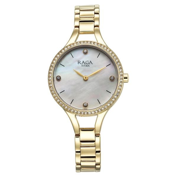 Titan Raga Showstopper Women's Watch Analog Mother of Pearl Dial with Gold Stainless Steel Band, 95275YM01