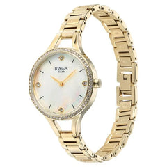 Titan Raga Showstopper Women's Watch Analog Mother of Pearl Dial with Gold Stainless Steel Band, 95275YM01