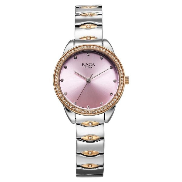 Titan Raga Showstopper Women's Watch Analog Pink Dial with Silver Stainless Steel Band, 95281KM01