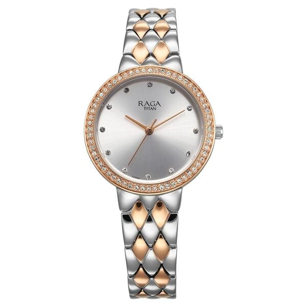 Titan Raga Showstopper Women's Watch Analog Silver Dial with Two-Toned Stainless Steel Band, 95282KM01