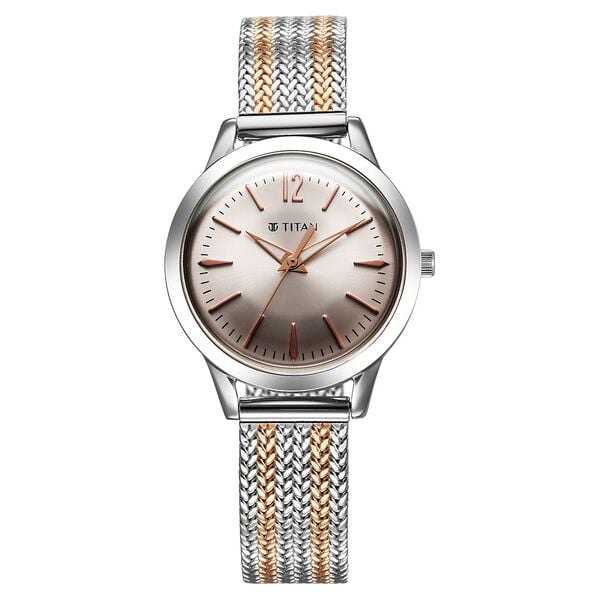  Titan Quartz Women's Analog Pink Dial Metal Strap Watch 95287KM01
