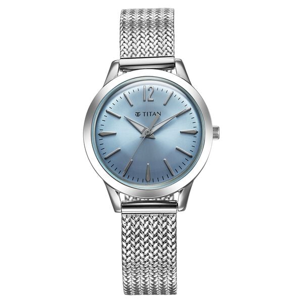 Titan Timeless Urban Quartz Analog Women's watch with Blue Dial and Metal Strap, 95287SM01