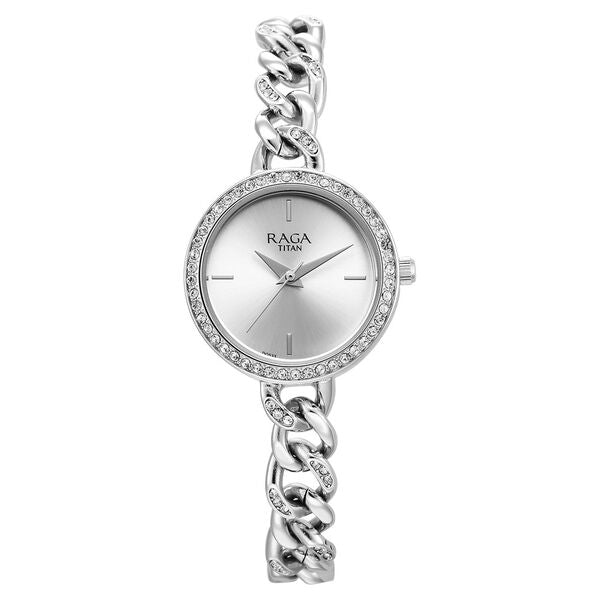 Titan Raga Women's Watch Analog Silver Dial with Silver Stainless Steel Band, 95288SM01