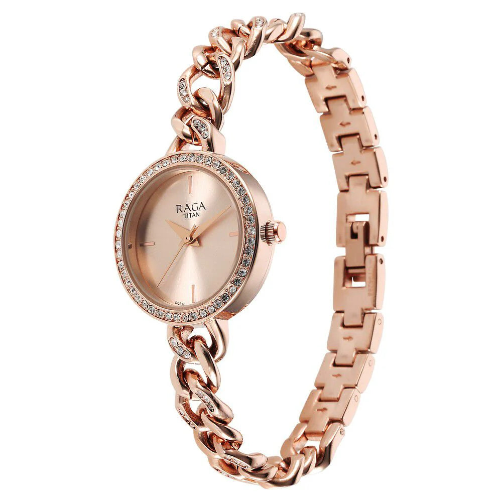 Titan Raga Women's Watch Analog Rose Gold Dial with Rose Gold Stainless Steel Band, 95288WM01