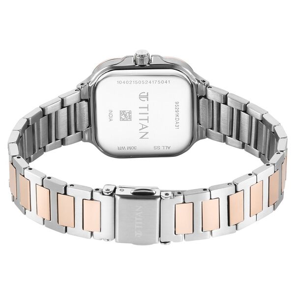 Titan Slim Square Women's Watch Analog Silver Dial with Two-Toned Stainless Steel Band, 95291KM01
