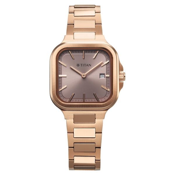 Titan Slim Square Women's Watch Analog Lavender Dial with Rose Gold Stainless Steel Band, 5291WM01