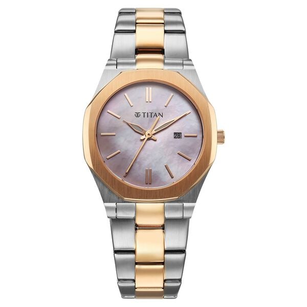 Titan Workday Wonders Quartz Analog Women's watch with Date and Pink Mother Of Pearl Dial with Stainless Steel Strap, 95295KM01