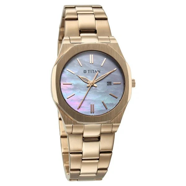 Titan Workday Wonders Quartz Analog Women's Watch with Date and Mother Of Pearl Dial with Stainless Steel Strap, 95295WM01