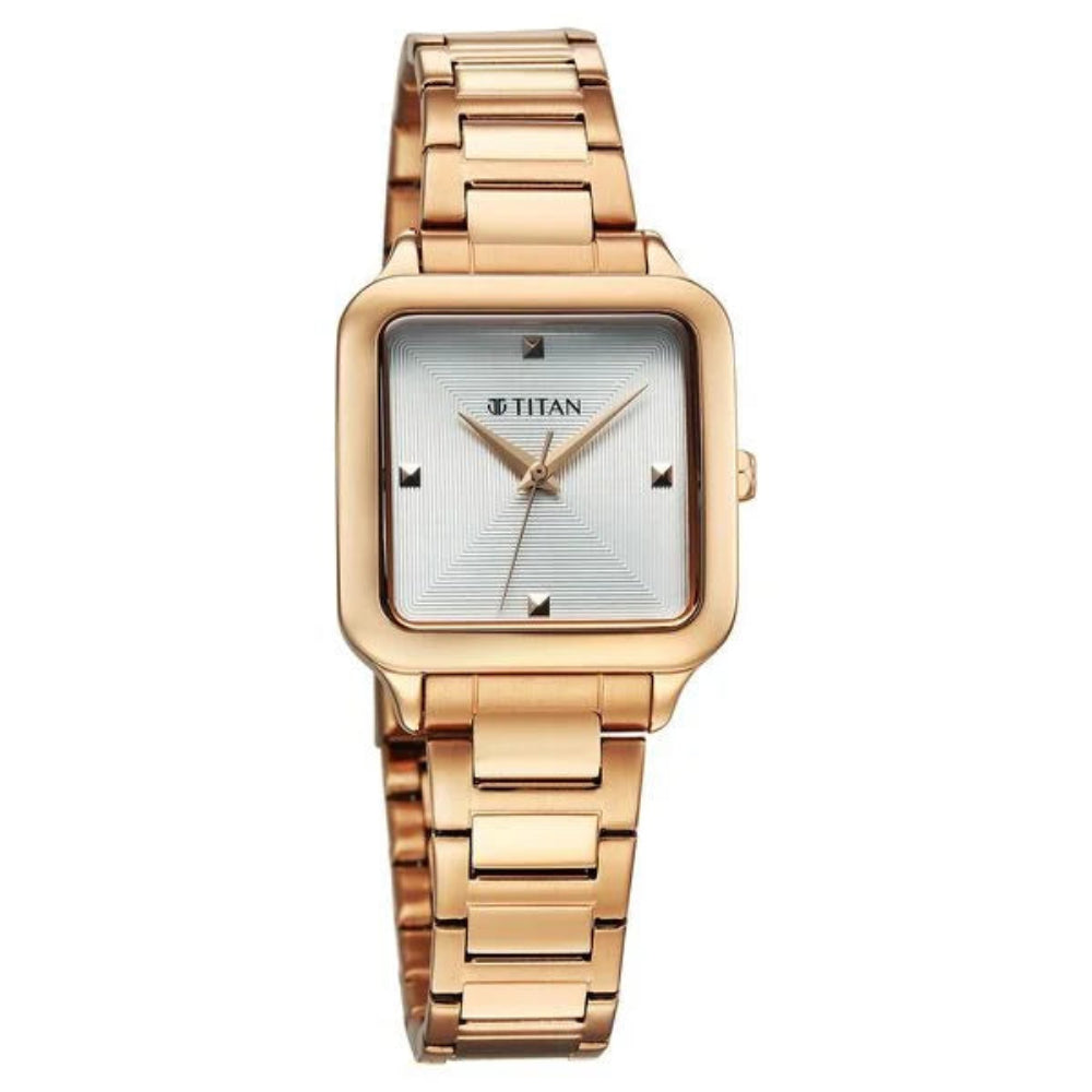Titan Horizon Women's Watch Analog White Dial with Rose Gold Stainless Steel Band, 95297WM01