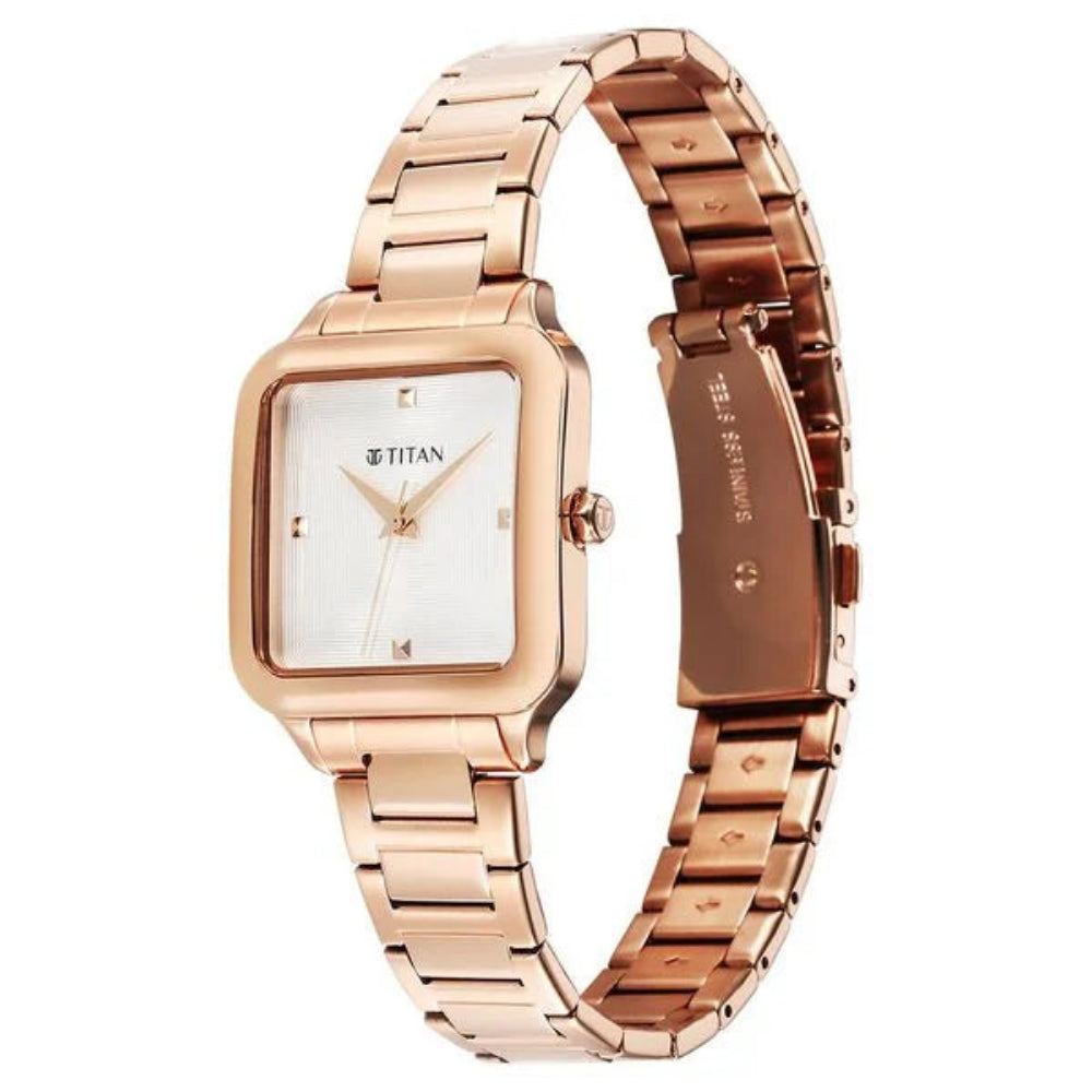 Titan Horizon Women's Watch Analog White Dial with Rose Gold Stainless Steel Band, 95297WM01