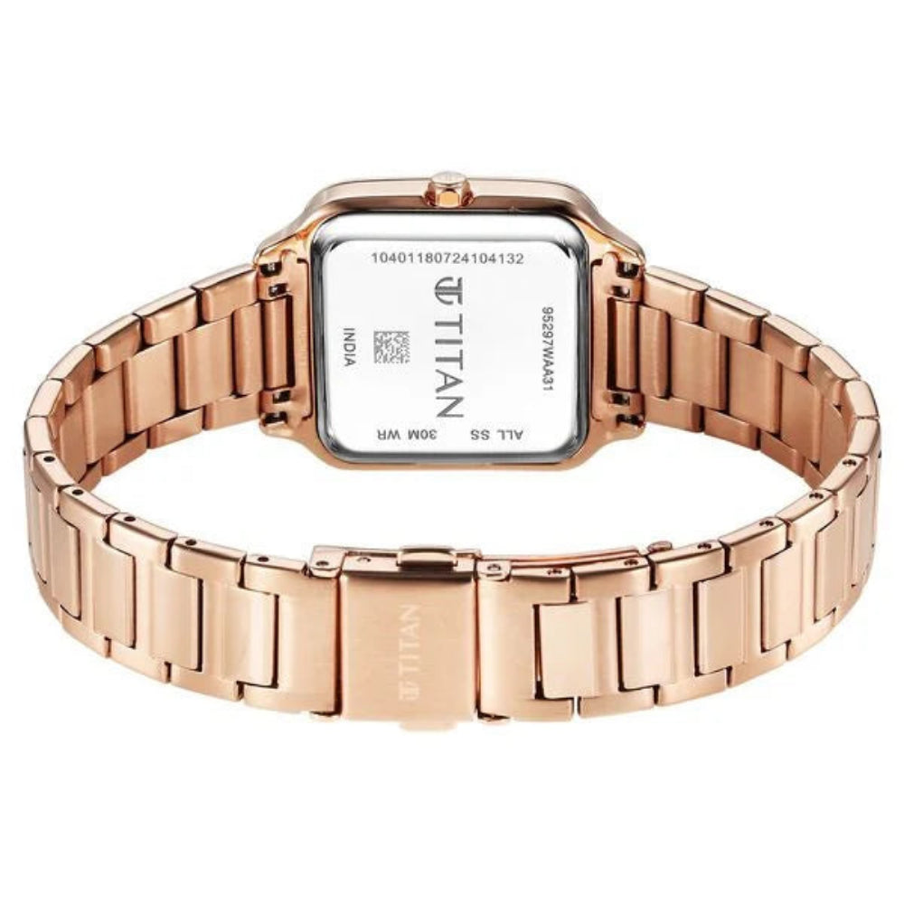 Titan Horizon Women's Watch Analog White Dial with Rose Gold Stainless Steel Band, 95297WM01