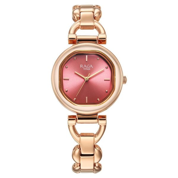 Titan Raga Showstopper Women's Watch Analog Pink Dial with Rose Gold Stainless Steel Band, 95301WM01