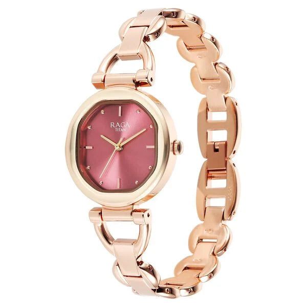 Titan Raga Showstopper Women's Watch Analog Pink Dial with Rose Gold Stainless Steel Band, 95301WM01