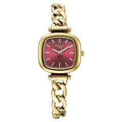 Titan Raga Showstopper Women's Watch Analog Maroon Dial with Gold Stainless Steel Band, 95302YM01