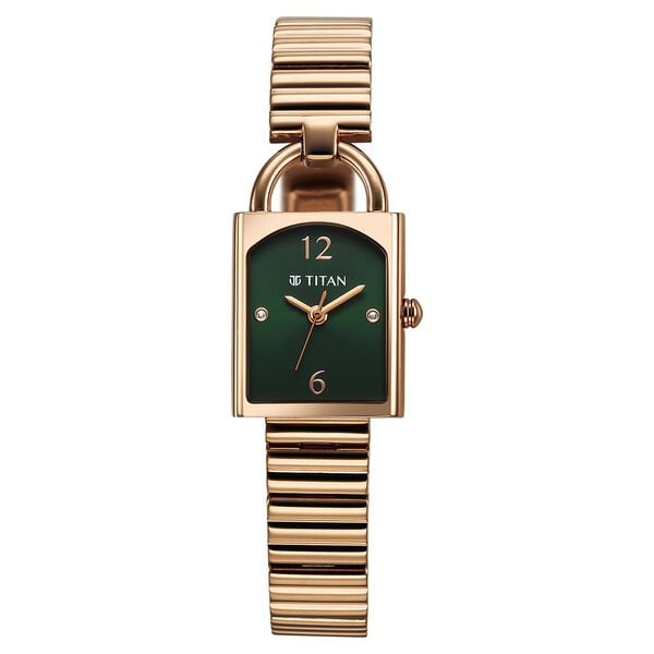 Titan Metro Women's Watch Analog Green Dial with Rose Gold Stainless Steel Band, 95303WM01