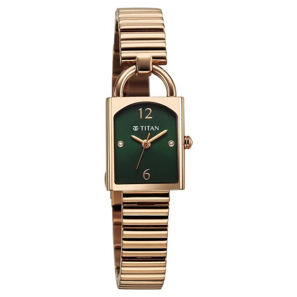 Titan Metro Women's Watch Analog Green Dial with Rose Gold Stainless Steel Band, 95303WM01