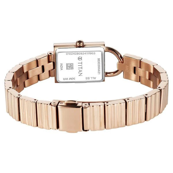 Titan Metro Women's Watch Analog Green Dial with Rose Gold Stainless Steel Band, 95303WM01