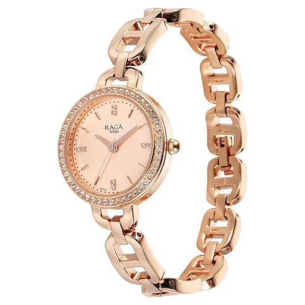 Titan Raga Showstopper Women's Watch Analog Rose Gold Dial with Rose Gold Stainless Steel Band, 95305WM01