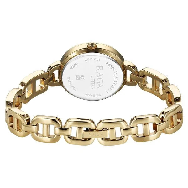 Titan Raga Showstopper Women's Watch Analog Beige Dial with Gold Stainless Steel Band, 95305YM01
