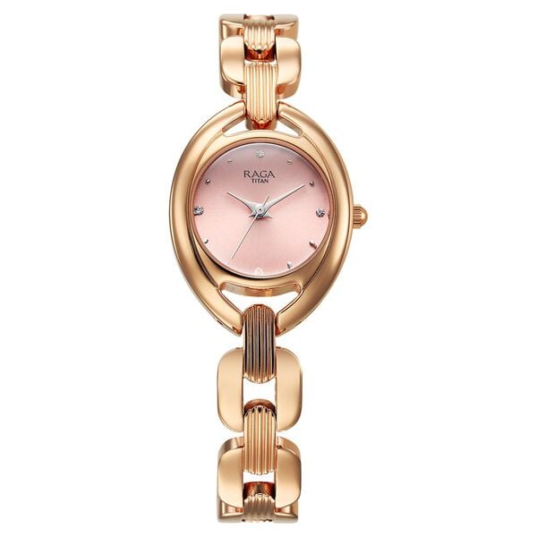 Titan Raga Showstopper Women's Watch Analog Pink Dial with Rose Gold Stainless Steel Band, 95306WM01