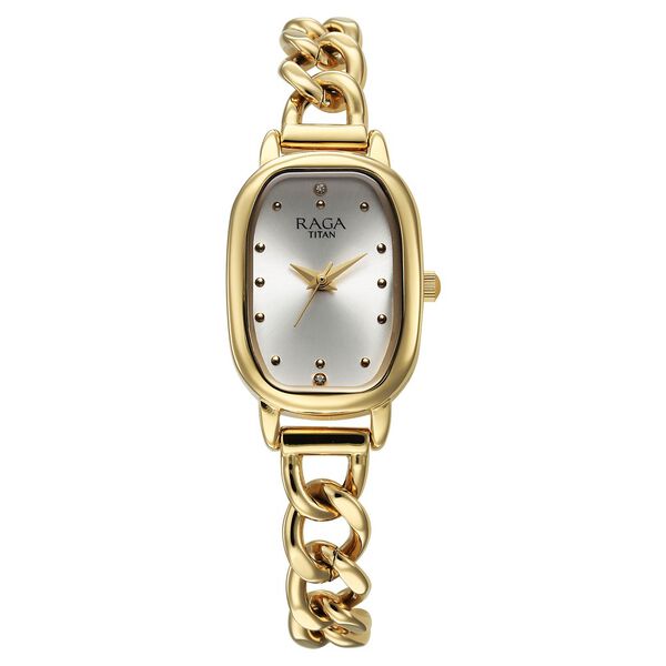 Titan Raga Showstopper Women's Watch Analog Silver Dial with Gold Stainless Steel Band, 95309YM01