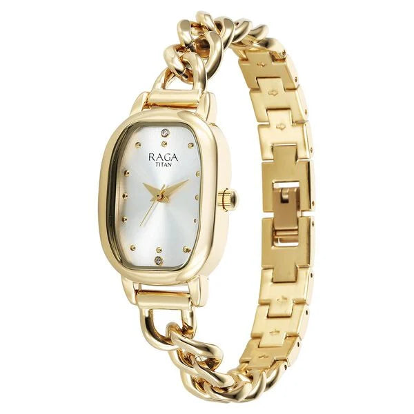 Titan Raga Showstopper Women's Watch Analog Silver Dial with Gold Stainless Steel Band, 95309YM01