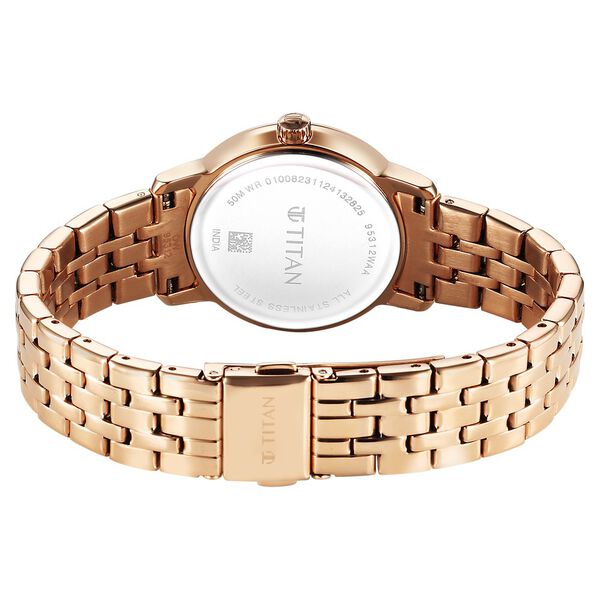 Titan Metro Women's Watch Analog Silver Dial with Rose Gold Stainless Steel Band, 95312WM01