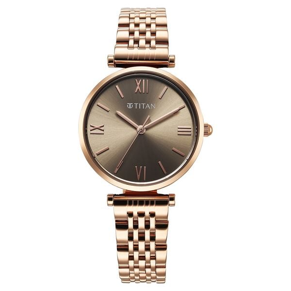 Titan Workwear Women's Watch Analog Grey Dial with Rose Gold Stainless Steel Band, 95313WM01