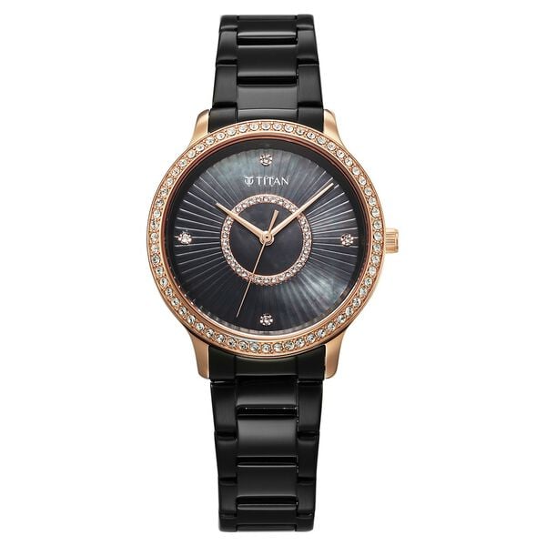 Titan Glamour Quartz Analog Women's Watch With Black Dial and Black Stainless Steel Strap,95314KM01