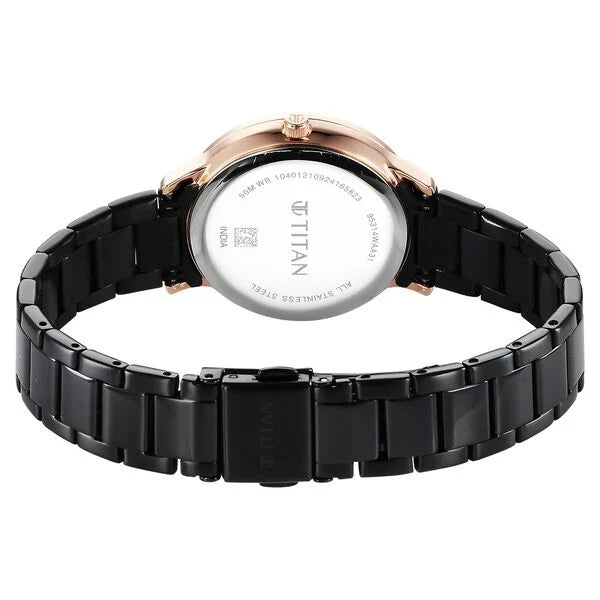 Titan Glamour Quartz Analog Women's Watch With Black Dial and Black Stainless Steel Strap,95314KM01