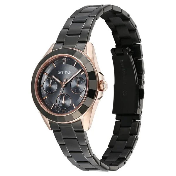 Titan Glamour Quartz Multifunction Women's Watch With Grey Dial and Grey Stainless Steel Strap, 95315KM02