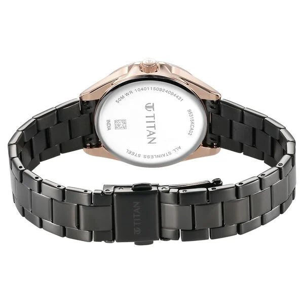 Titan Glamour Quartz Multifunction Women's Watch With Grey Dial and Grey Stainless Steel Strap, 95315KM02