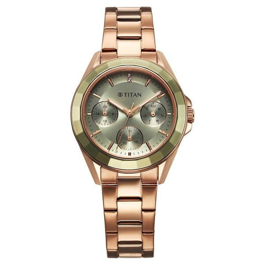 Titan, Women, Analog, Watch, Green Dial, Stainless steel Strap, 95315KM03