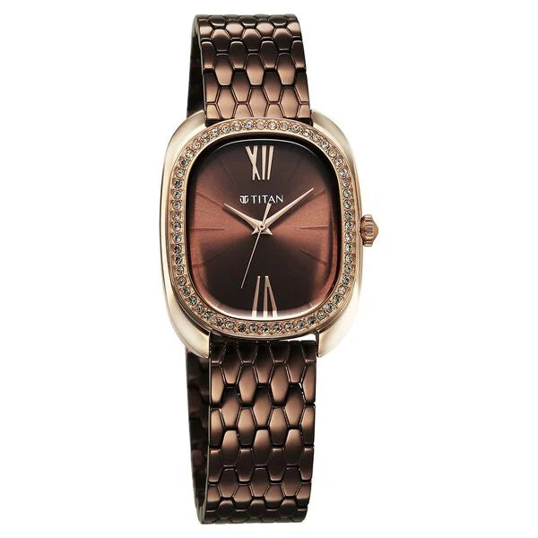 Titan Glamour Quartz Women's Analog Brown Dial Brown Stainless Steel Strap Watch 95317KM01