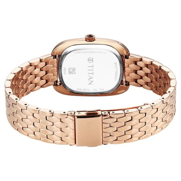 Titan Workwear Women's Watch Analog Blue Dial with Rose Gold Stainless Steel Band, 95317WM01