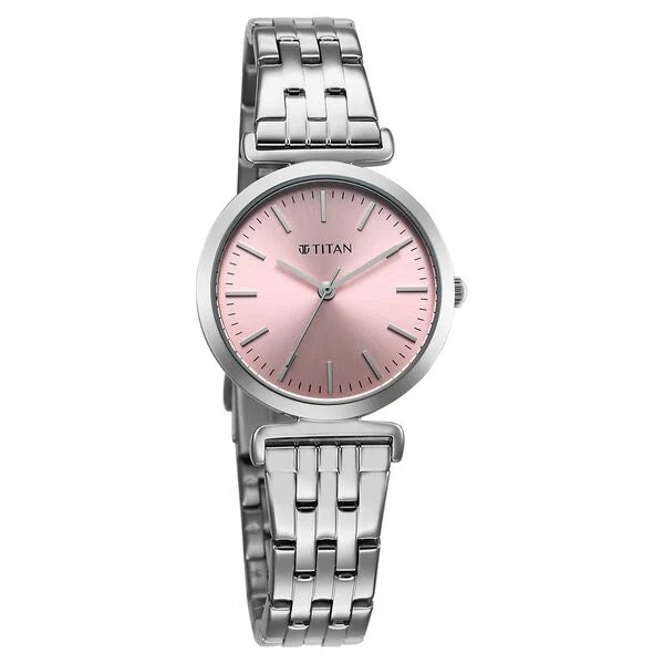Titan Workmode Quartz Analog Women's Watch With Pink Dial and Stainless Steel Strap,95321SM01