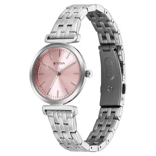 Titan Workmode Quartz Analog Women's Watch With Pink Dial and Stainless Steel Strap,95321SM01