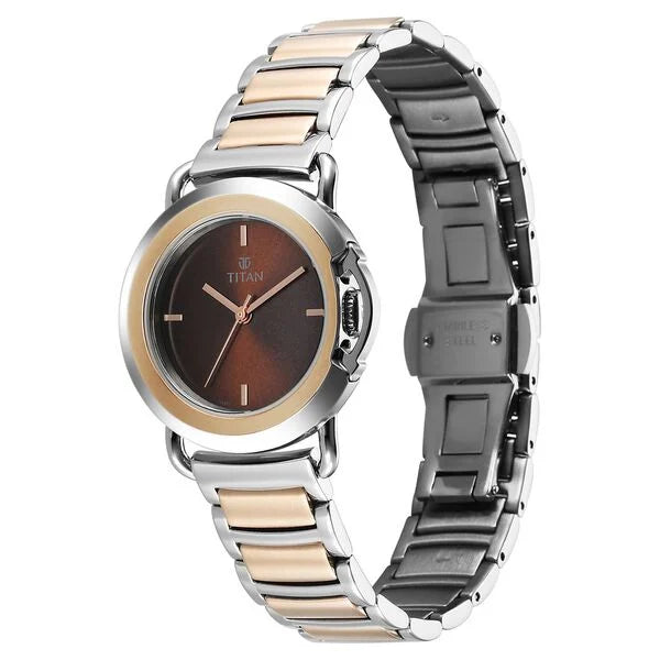 Titan Workwear Women's Watch Analog Brown Dial with Two Toned Stainless Steel Band, 95324KM01