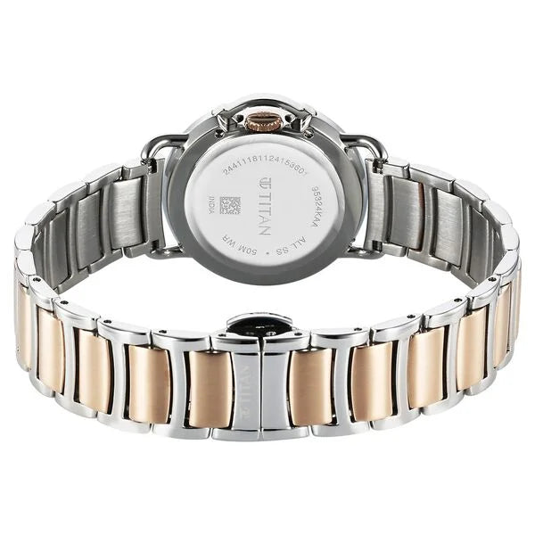 Titan Workwear Women's Watch Analog Brown Dial with Two Toned Stainless Steel Band, 95324KM01