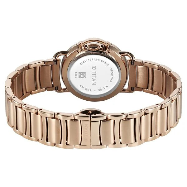 Titan Workwear Women's Watch Analog Rose Gold Dial with Rose Gold Stainless Steel Band, 95324WM01