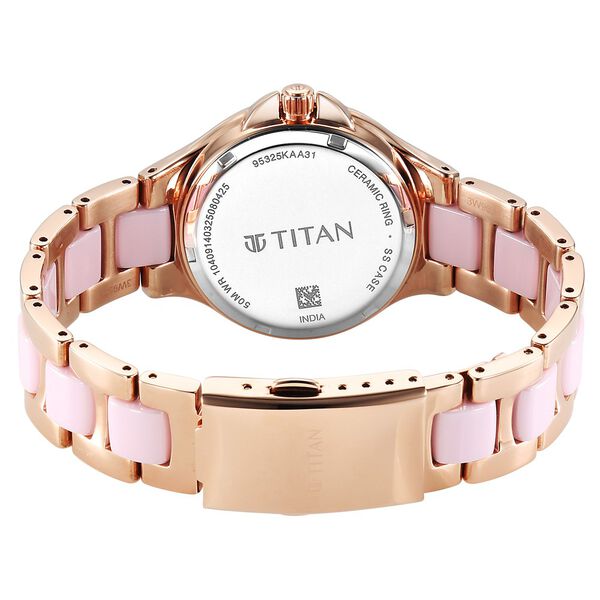 Titan Glamour Quartz Multifunction Women's Watch with Mother Of Pearl Dial and Pink Ceramic Steel Strap, 95325KD01
