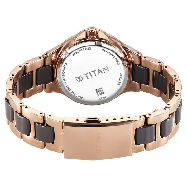 Titan Glamour Women's Quartz Multifunction Watch Grey Dial With Two Toned Steel & Ceramic Strap, 95325KD02