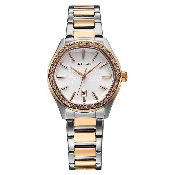 Titan Glamour Women's Quartz Analog Watch Silver Dial With Two Toned Stainless Steel Strap, 95326KM01