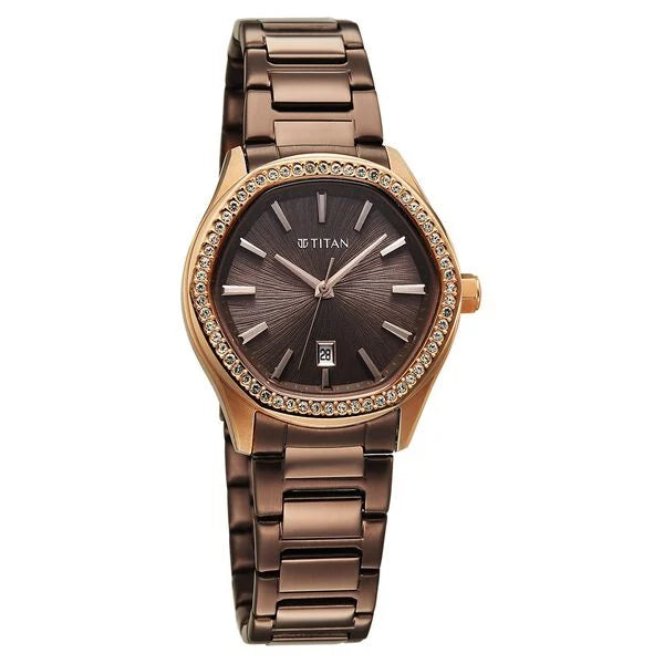 Titan Glamour Women's Quartz Analog  Watch Brown Dial With Two Toned Stainless Steel Strap, 95326KM02