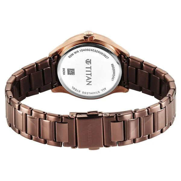 Titan Glamour Women's Quartz Analog  Watch Brown Dial With Two Toned Stainless Steel Strap, 95326KM02
