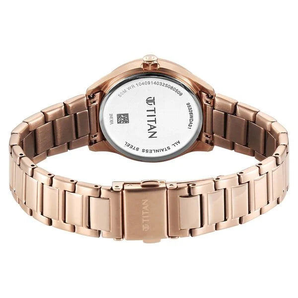 Titan Glamour Women's Quartz Analog Watch White  Dial With Rose Gold Stainless Steel Strap, 95326WM01
